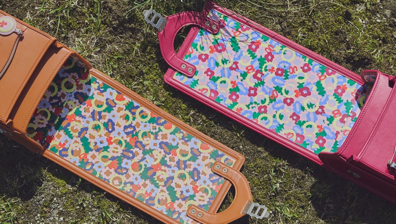 内装柄がmy_treasure 私の宝物になっているキャメルとチェリー色のランドセル